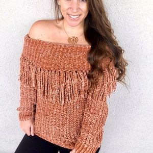 Forever 21 Burnt Orange Fringe Sweater